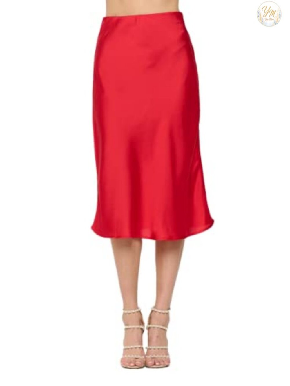 High Waist A-Line Satin Midi Skirt, Made in USA, Plus Size